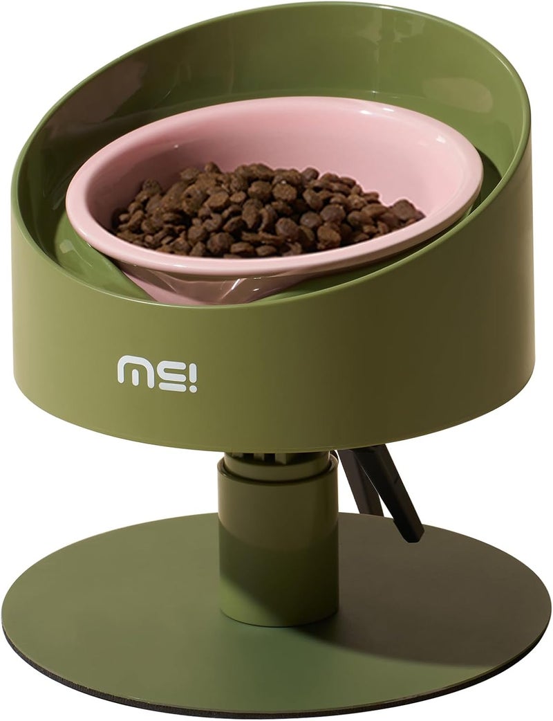 MS!MAKE SURE Adjustable Raised Cat Bowls, Ceramic Elevated Cat Bowls, Pet Bowl with Anti - Slip Rubber Pad, Leak - Proof, Lead & Cadmium Free, Whisker - Friendly, for All Life Stages of Age Pink Green - Image 1